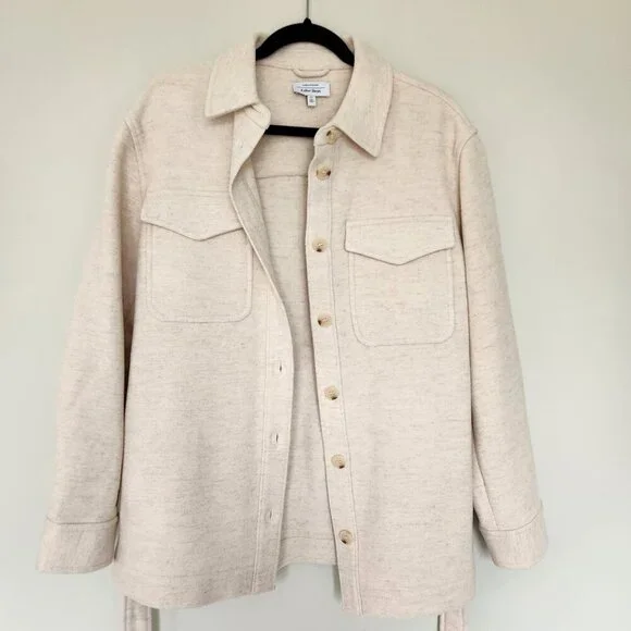 & Other Stories Wool Blend Cream Oversized Coat Jacket Overshirt Shacket Size 8 - Picture 2 of 12